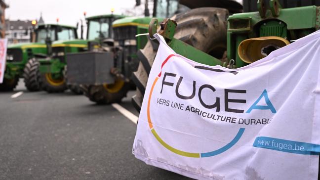 Waalse landbouworganisatie Fugea op een boerenprotest op 30 januari 2024. Sinds de crisis begin dit jaar hebben veek politieke beleidsmakers zich bereid verklaard om de landbouwsector te steunen. Nu is het tijd om dit aan de boeren te bewijzen, zegt de organisatie nu blauwtong veel veehouders treft.