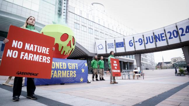 Greenpeace-activisten tijdens een protest vorig jaar voor het Europees Parlement in Brussel.
