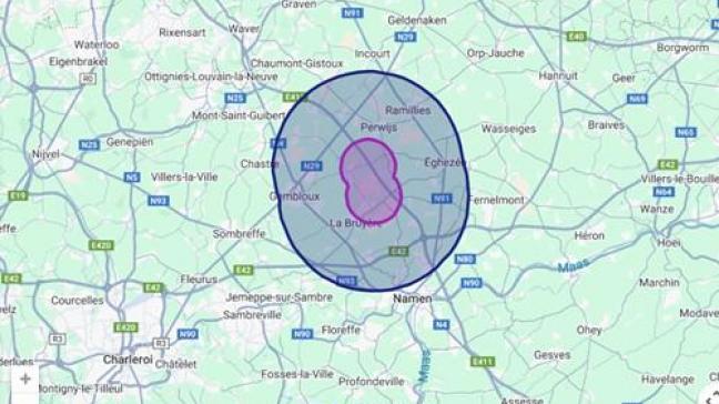 De 2 besmettingshaarden in Gembloers liggen dicht bij elkaar, zodat de beschermings- en bewakingszones elkaar overlappen.
