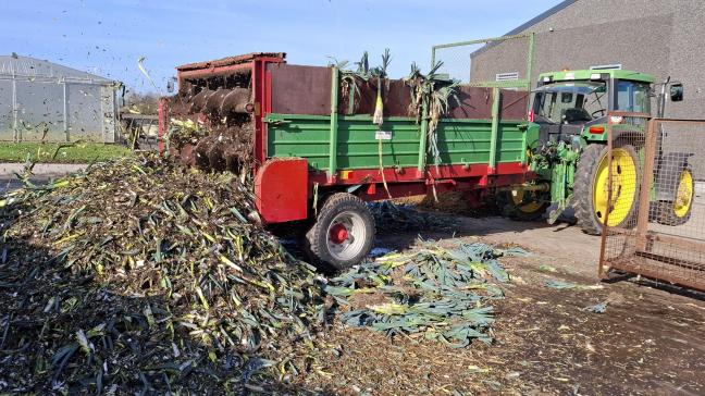 Tijdens het maken van een bokashihoop op Viaverda werd met prei en stro gewerkt.