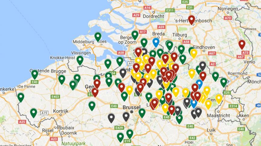 De kaart geeft een indicatie van de stageplaatsen in 2018 weer.