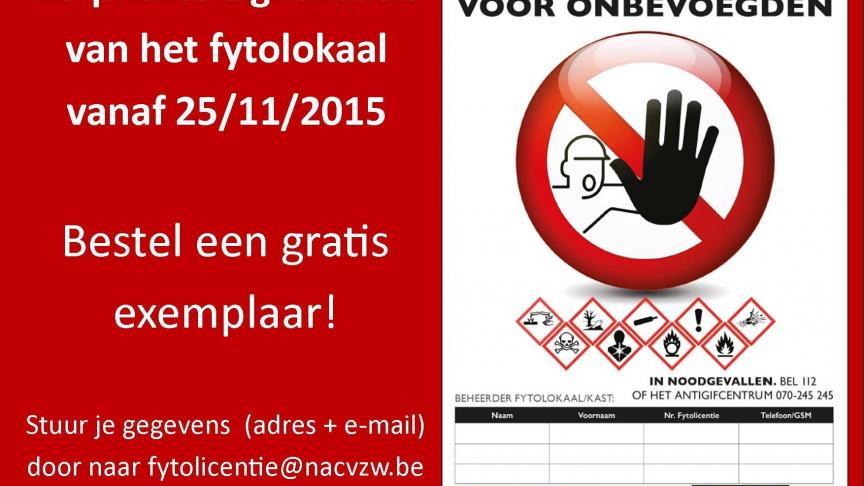 Het is verplicht om het fytolokaal te voorzien van een sticker waarop de verantwoordelijken met hun bijhorende gegevens vermeld worden.