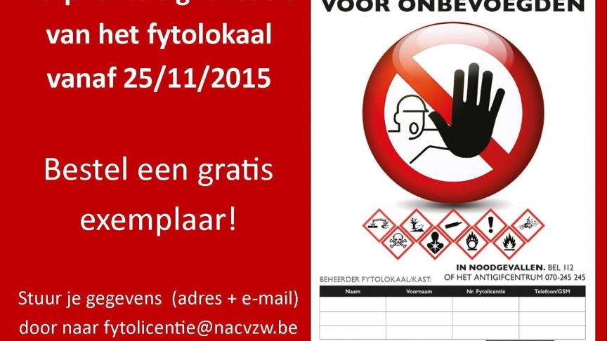 Het is verplicht om het fytolokaal te voorzien van een sticker waarop de  verantwoordelijken met hun bijhorende gegevens vermeld worden.