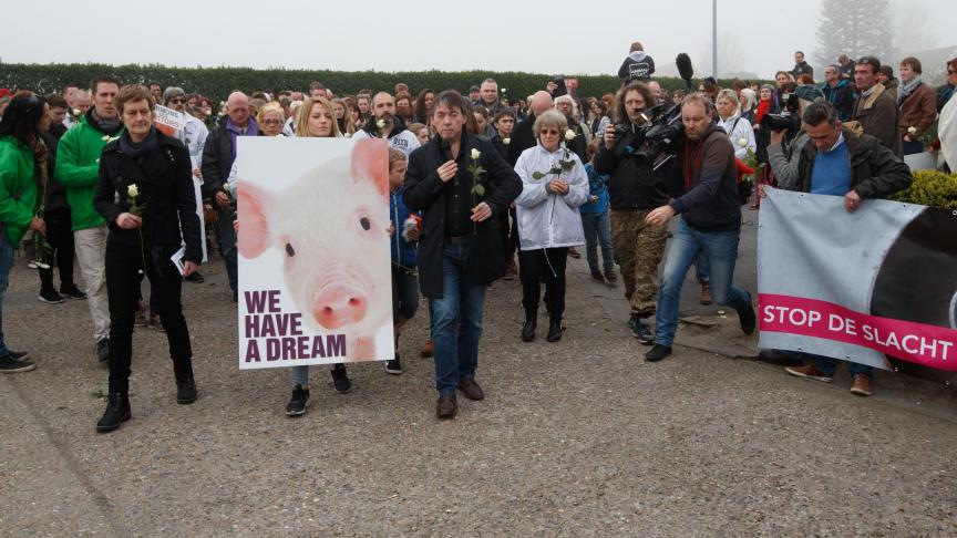 Gaia protesteerde in het voorjaar van 2017 aan het slachthuis in Tielt.