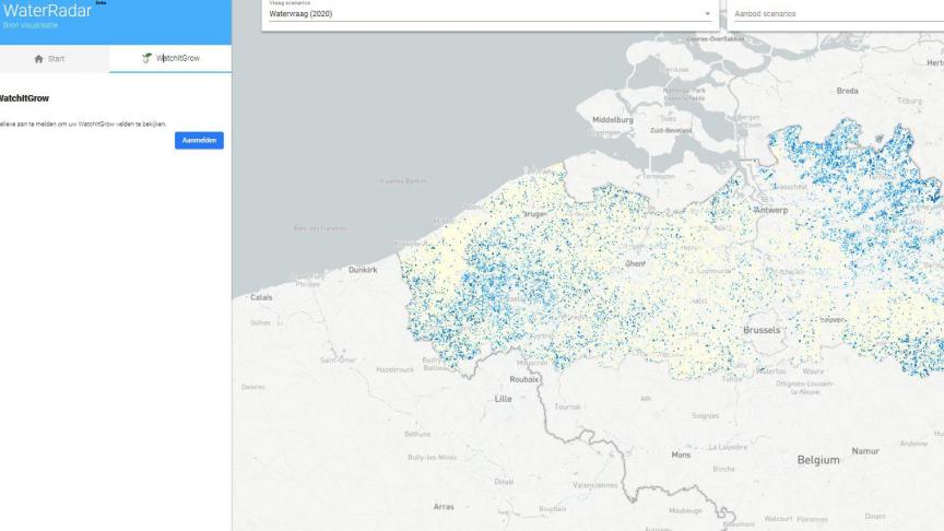 Met de WaterRadar kunnen land- en tuinbouwers eenvoudig op zoek gaan naar geschikte alternatieve waterbronnen in de buurt van hun percelen.