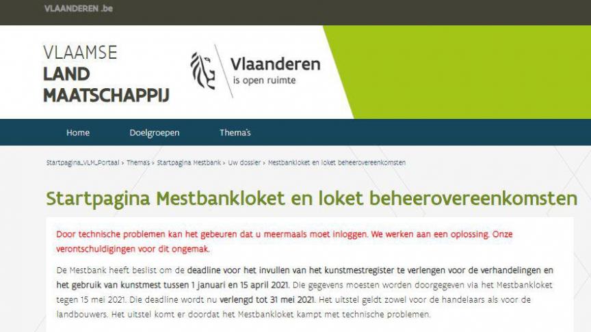 Inloggen op de website van het Mestbankloket blijkt niet altijd mogelijk. Daarom verlengde de Mestbank de termijn voor het invullen van bepaalde gegevens naar 31 mei.