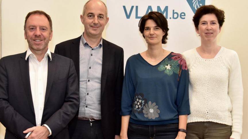 VLAM met vlnr. Filip Fontaine (algemeen directeur), Guy Vandepoel (voorzitter), Leen Guffens (directeur promotie) en Liliane Driesen (woordvoerder).