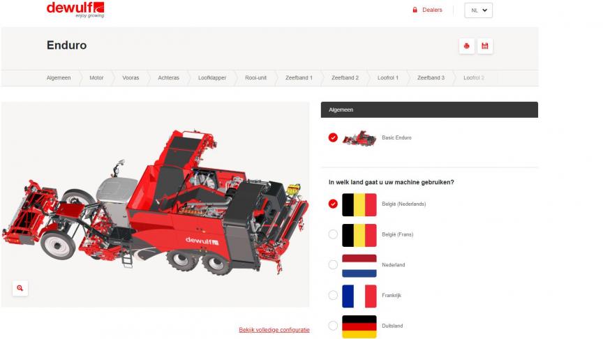 Dewulf heeft nu een online machineconfigurator ontwikkeld.