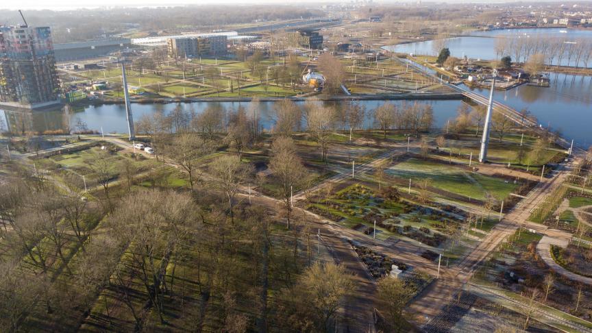 Het Floriade-terrein vanuit de lucht gezien.