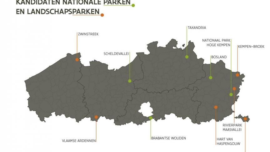 Er werden liefst 5 kandidaturen ingediend voor erkenning als Nationaal Park Vlaanderen en 6 kandidaturen voor het statuut van Landschapspark.