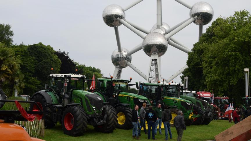 Een actie in de schaduw van de bollen van het Atomium op 4 juni 2024 was het sluitstuk van een voorjaar boerenprotest.
